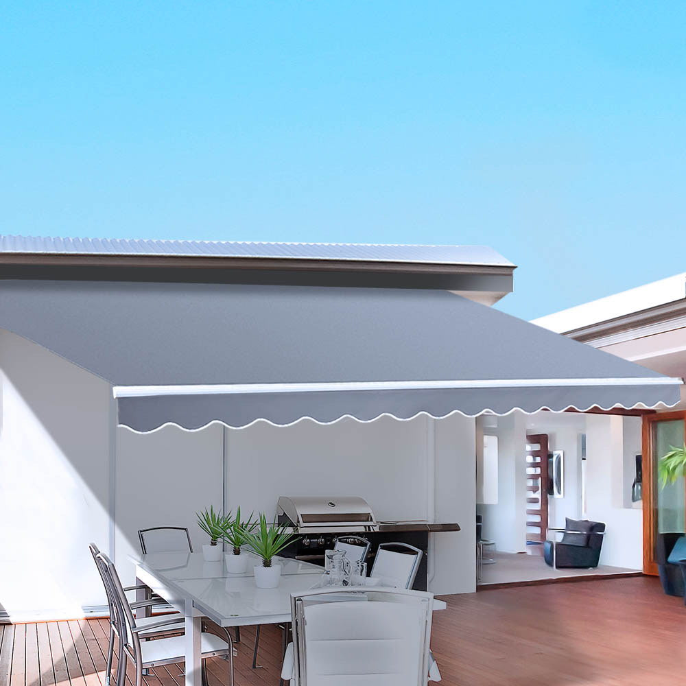 Instahut Retractable Folding Arm Awning Manual Sunshade 3Mx2.5M PearlGrey