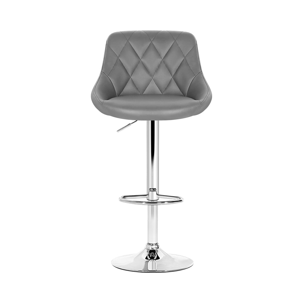 Artiss 2x Bar Stools Leather Padded Gas Lift Grey