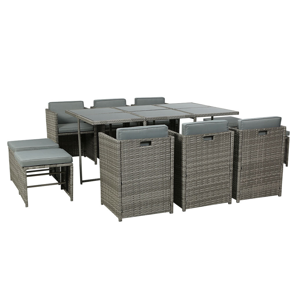 Gardeon Outdoor Dining Set 11 Piece Wicker Table Chairs Setting Grey
