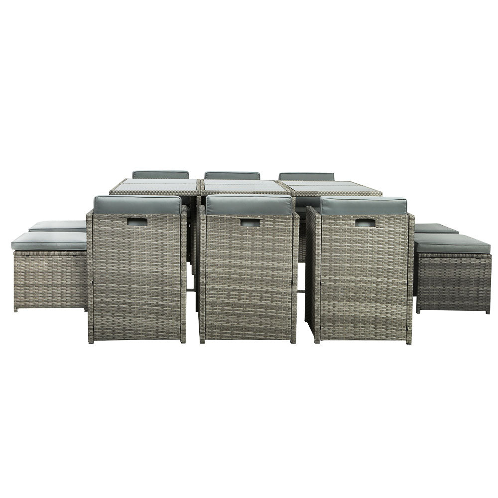 Gardeon Outdoor Dining Set 11 Piece Wicker Table Chairs Setting Grey