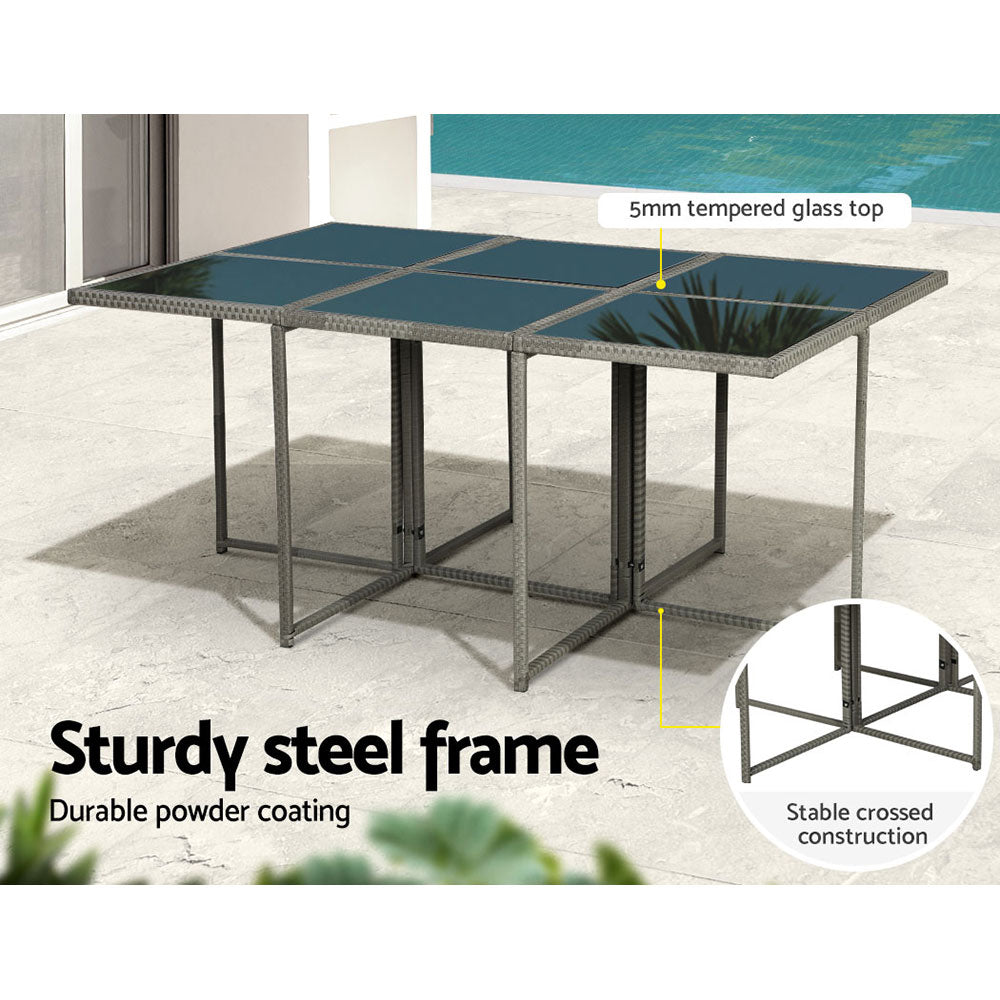 Gardeon Outdoor Dining Set 11 Piece Wicker Table Chairs Setting Grey