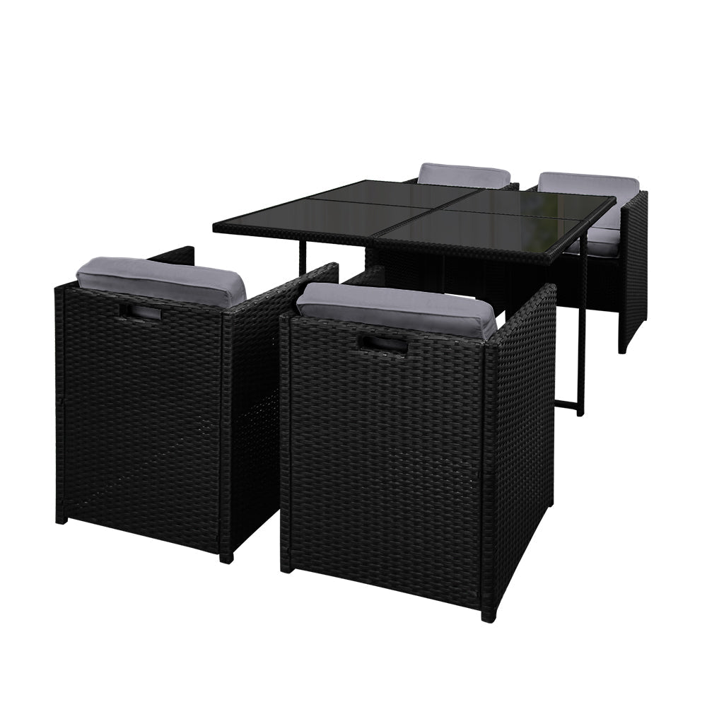 Gardeon Outdoor Dining Set 5 Piece Wicker Table Chairs Setting Black