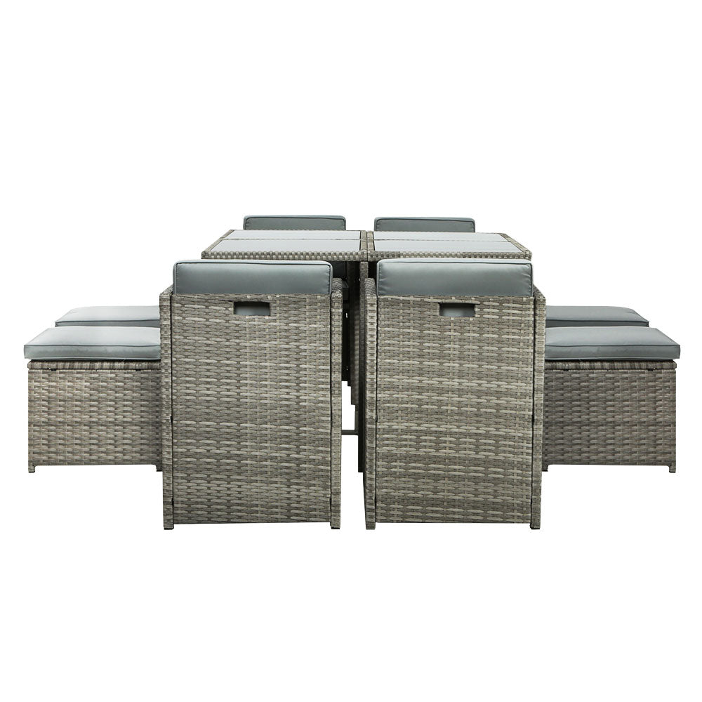 Gardeon Outdoor Dining Set 9 Piece Wicker Table Chairs Setting Grey