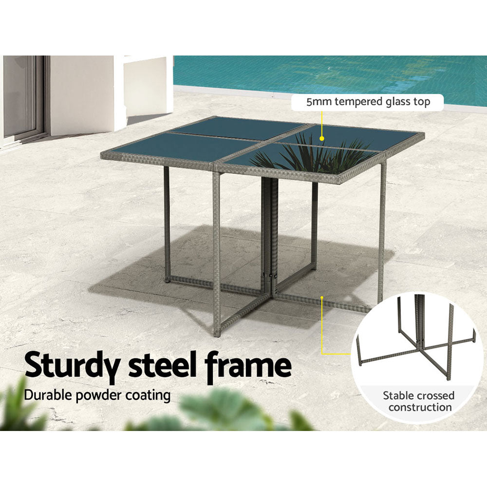 Gardeon Outdoor Dining Set 9 Piece Wicker Table Chairs Setting Grey