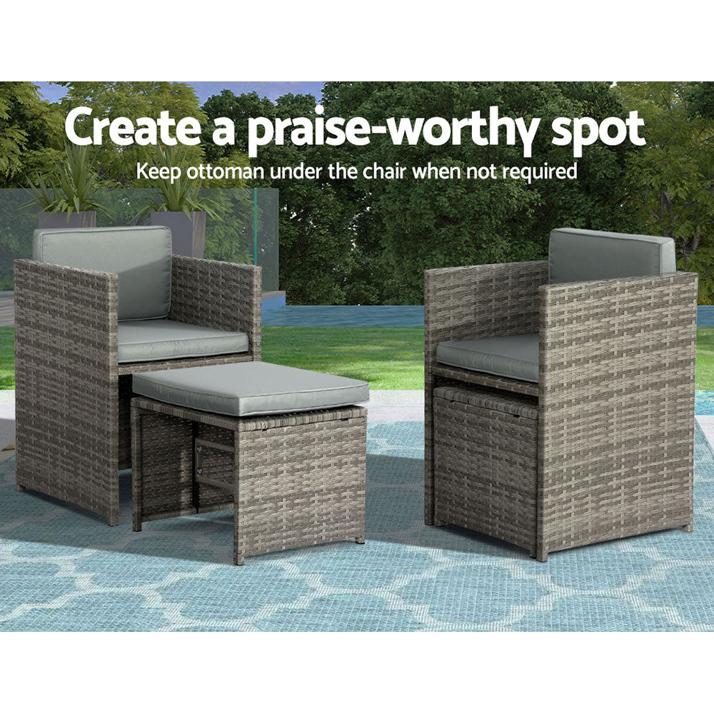 Gardeon Outdoor Dining Set 9 Piece Wicker Table Chairs Setting Grey
