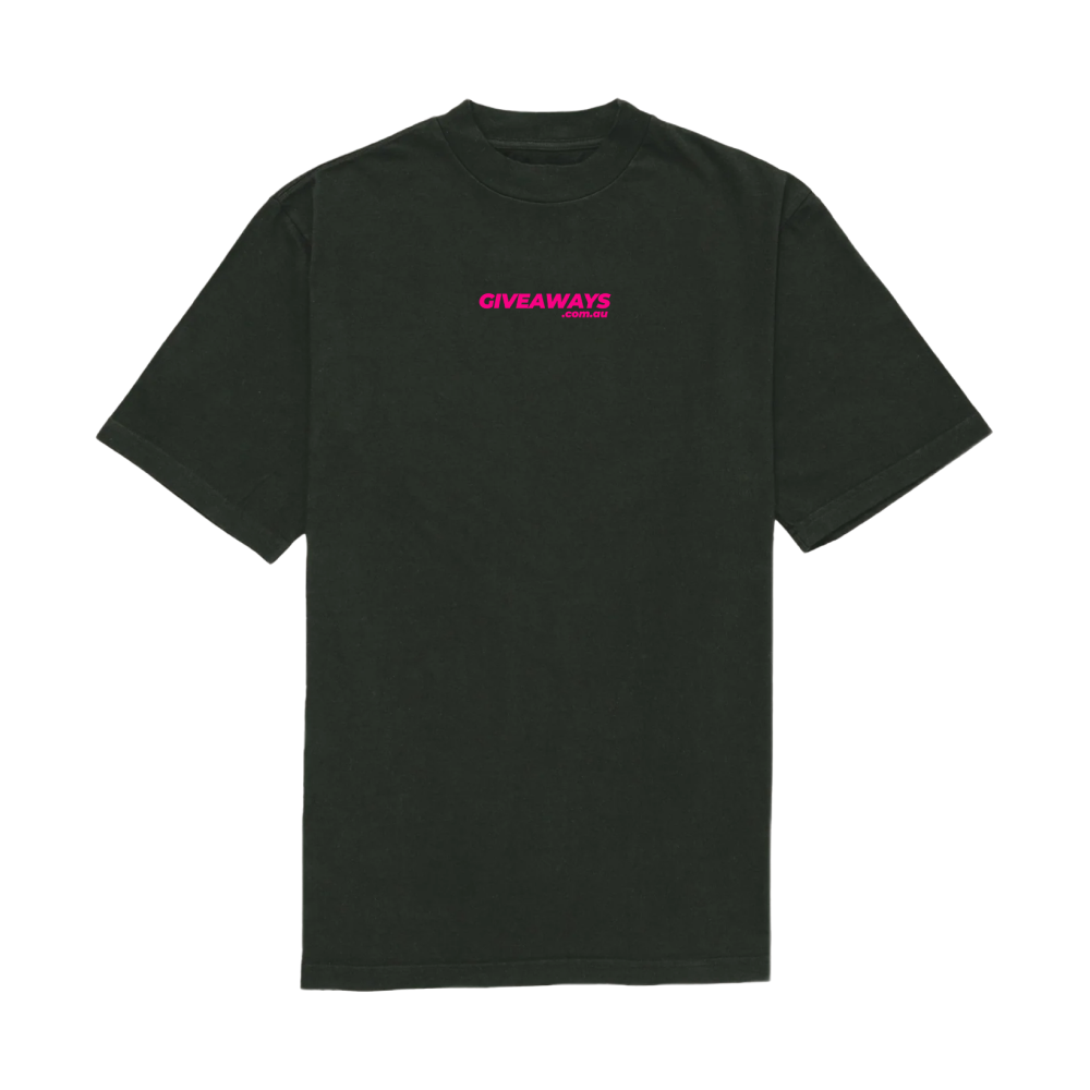 Mens Black Tee - Neon Pink