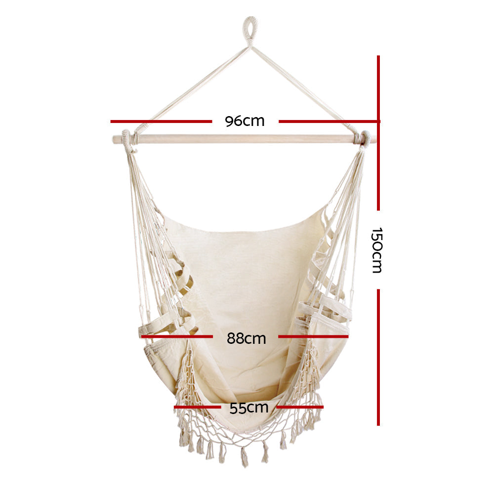 Gardeon Hanging Hammock Chair Outdoor Swing Hammocks Tassel Cream
