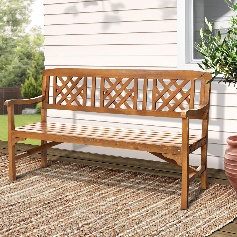 Gardeon Outdoor Garden Bench Wooden Chair 3 Seat Patio Furniture Lounge Natural