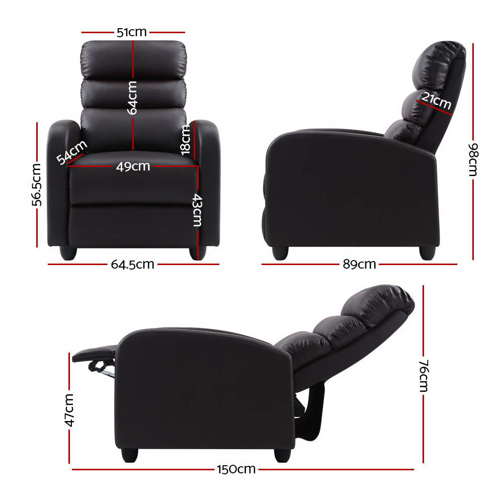 Artiss Recliner Armchair Black Faux Leather Bolivia
