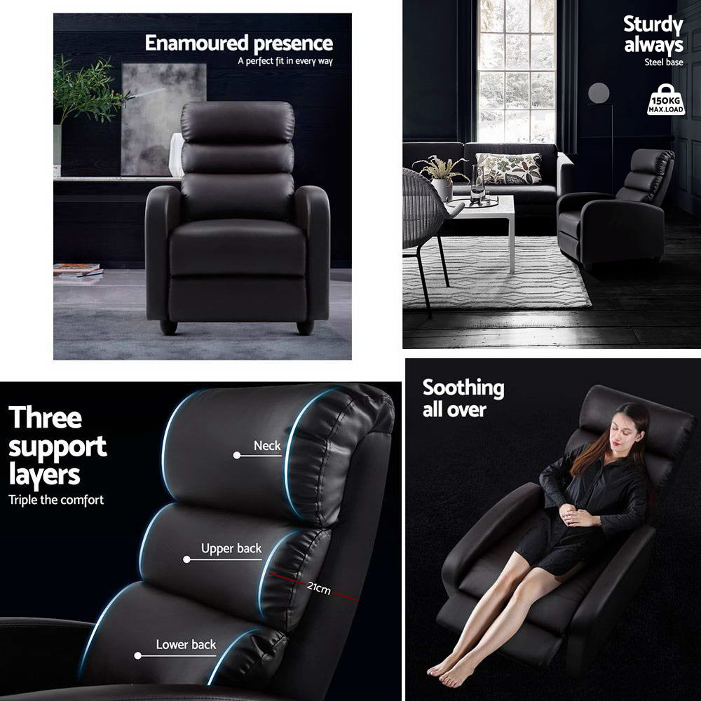 Artiss Recliner Armchair Black Faux Leather Bolivia
